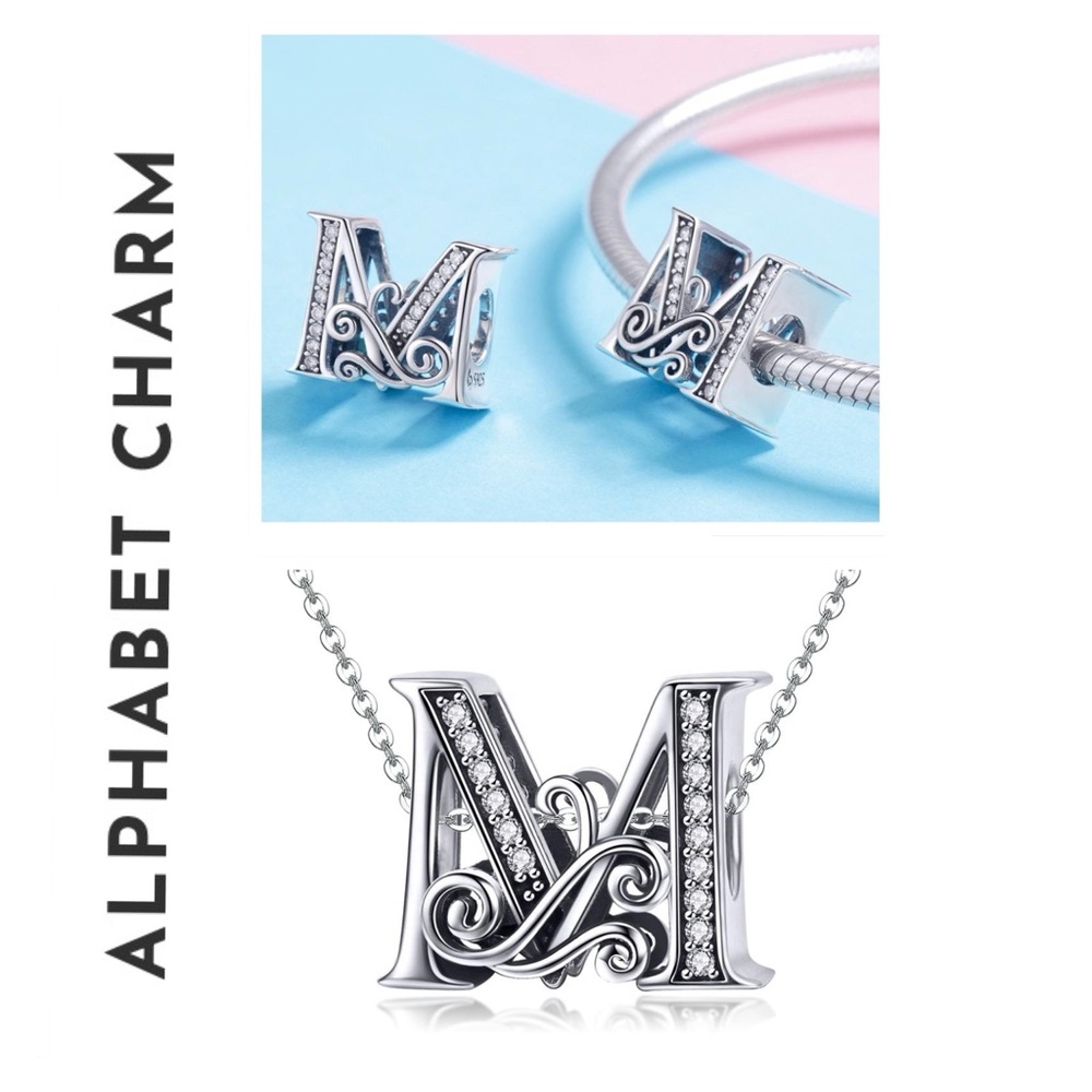 🐘🐘 S925 Sterling Silver Diamond Letter “M” Charm